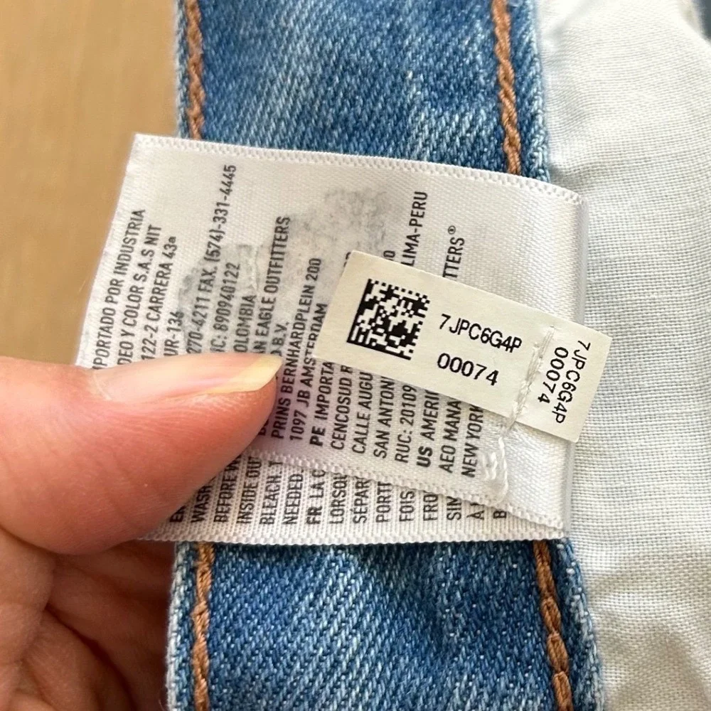 American Eagle Wide Leg Crop Jeans 16 Long Blue Button Fly Raw Hem Boho Retro - Picture 6 of 11